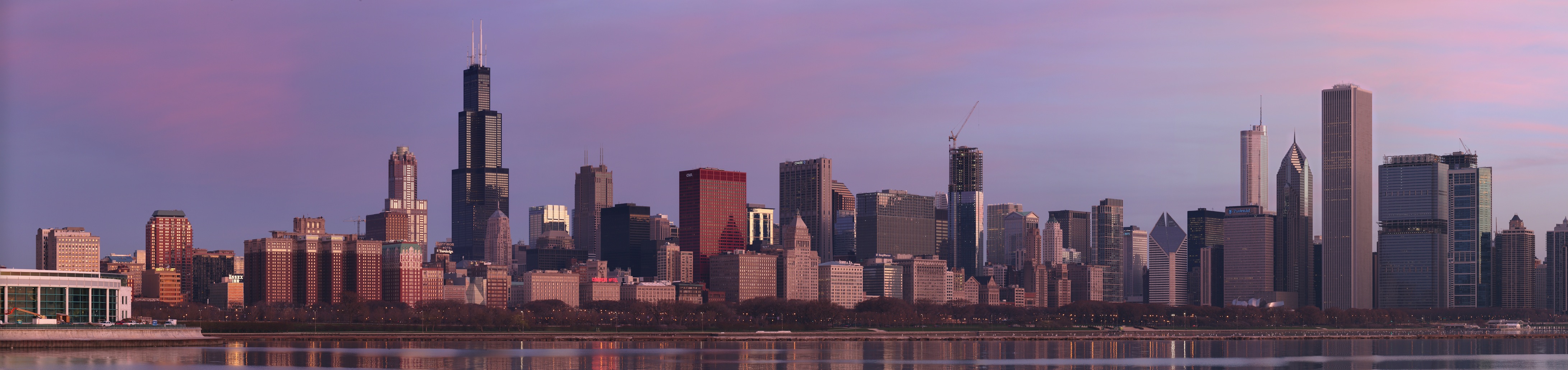 Zonsondergang In Chicago Behang - Gelijmde