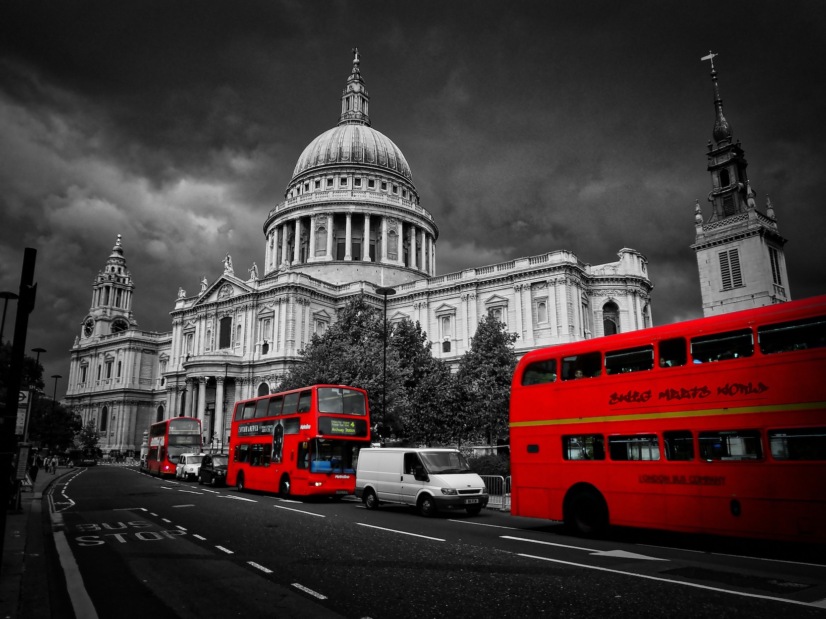 Rode Bussen In Londen Behang 3D