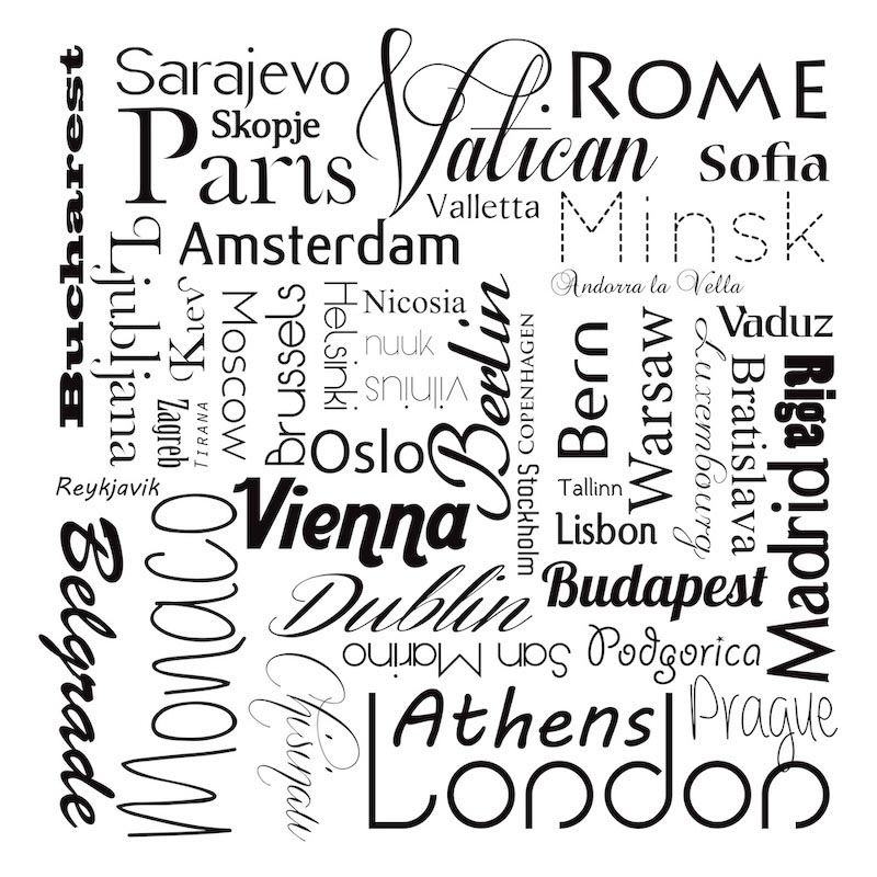 Zwart-witte Stadsnamen wallpaper mural