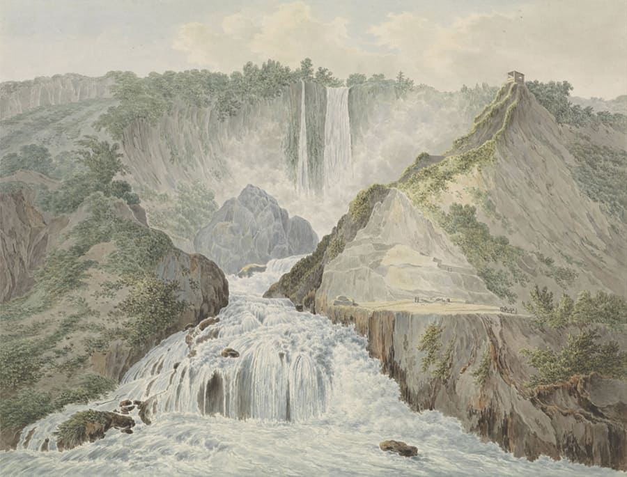 Vintage Berglandschap met Waterval wallpaper mural