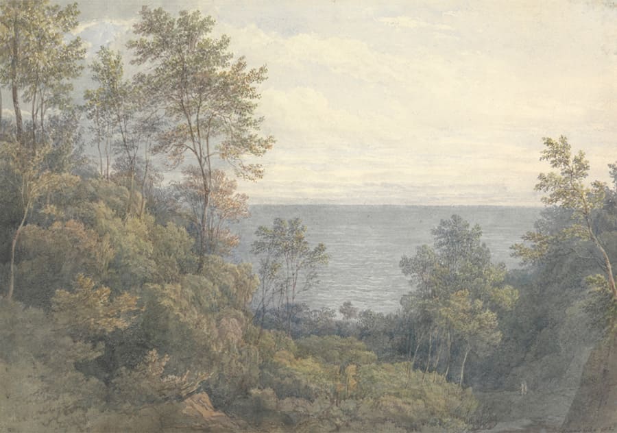 Vintage Landschap met Uitzicht op het Meer wallpaper mural