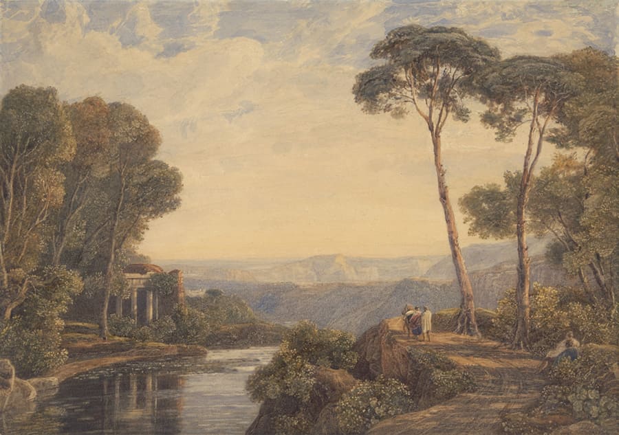 Mediterraan Landschap met Parasoldennen wallpaper mural