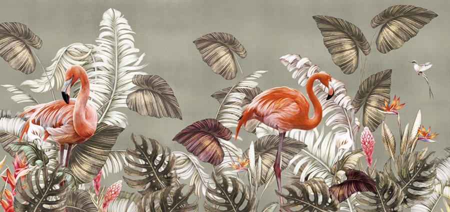 Tropische Roze Flamingo wallpaper mural
