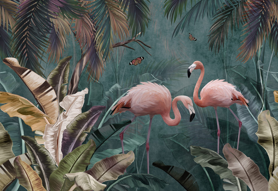 Roze Flamingo wallpaper mural