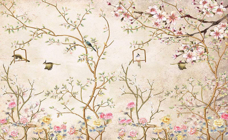 Vogels en Bloemen wallpaper mural