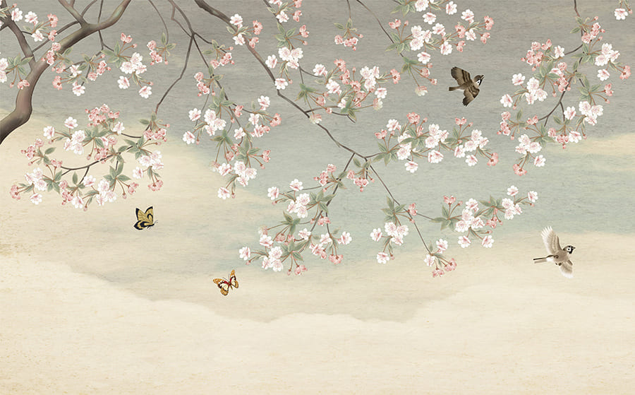 Vogels En Vlinders wallpaper mural