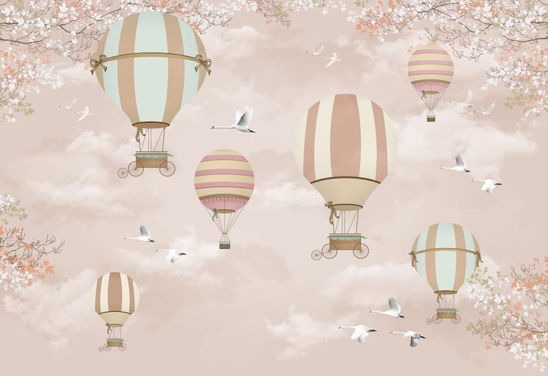 Ballonnen en Ooievaars wallpaper mural