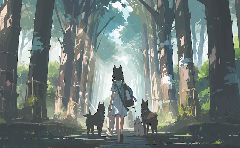 Meisje en Wolven Wildernisbanden wallpaper mural