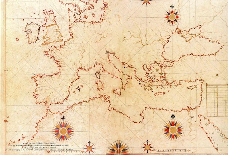 Piri Reis Kaart van de 16e Eeuw in Europa wallpaper mural