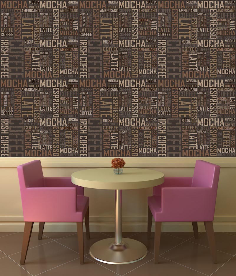 Koffietypografie - 3D Behangdecoratie toegepast