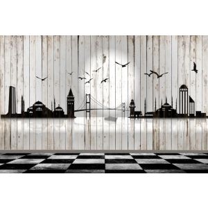 Silhouet van Istanbul op de Houten Muur