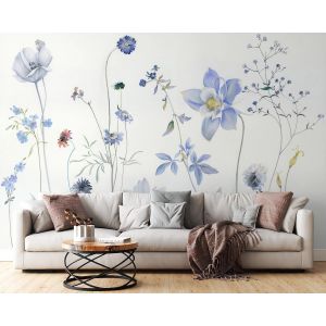 Blauwe Wilde Bloemen Aquarel