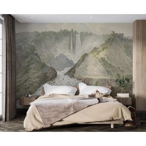 Vintage Berglandschap met Waterval