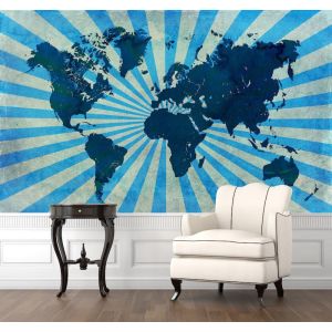 Retro Blauwe Wereldkaart