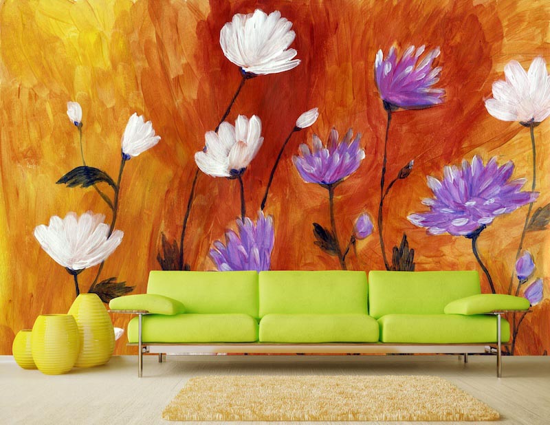 Bloemen - 3D Behang voor Muren toegepast