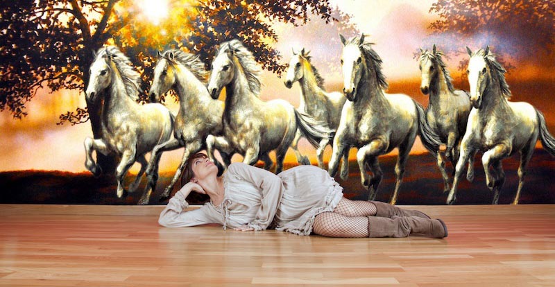 Zeven Vrije Paarden - 3D Behangdecoratie toegepast