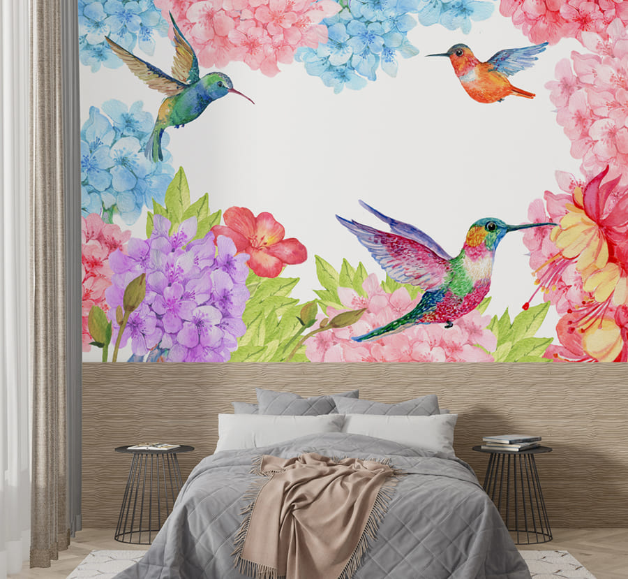 Bloemen met Kolibries Behang - 2