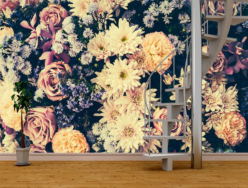 Nostalgische Bloemen – 3D Behangdecoratie toegepast