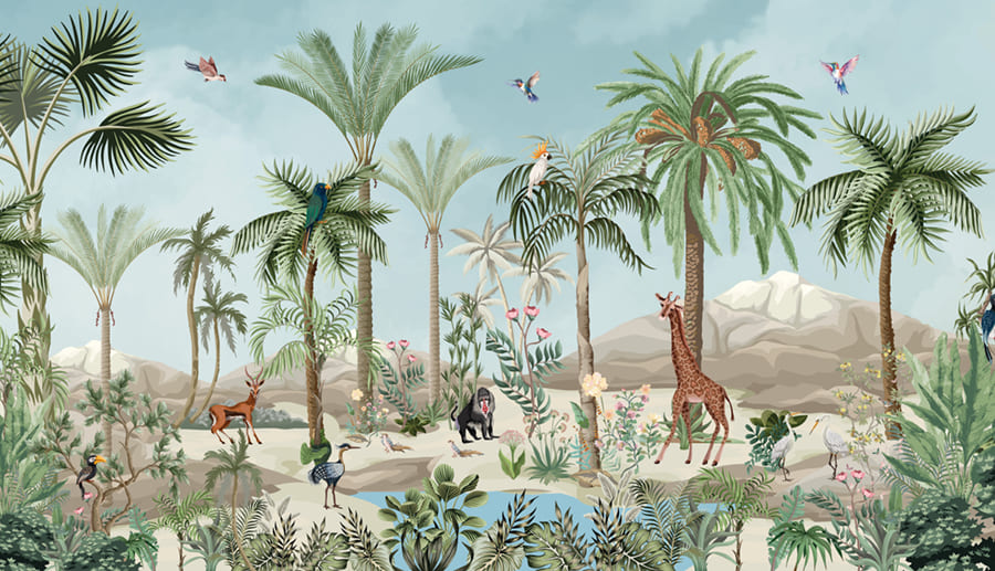 Palmboom Safari Behang