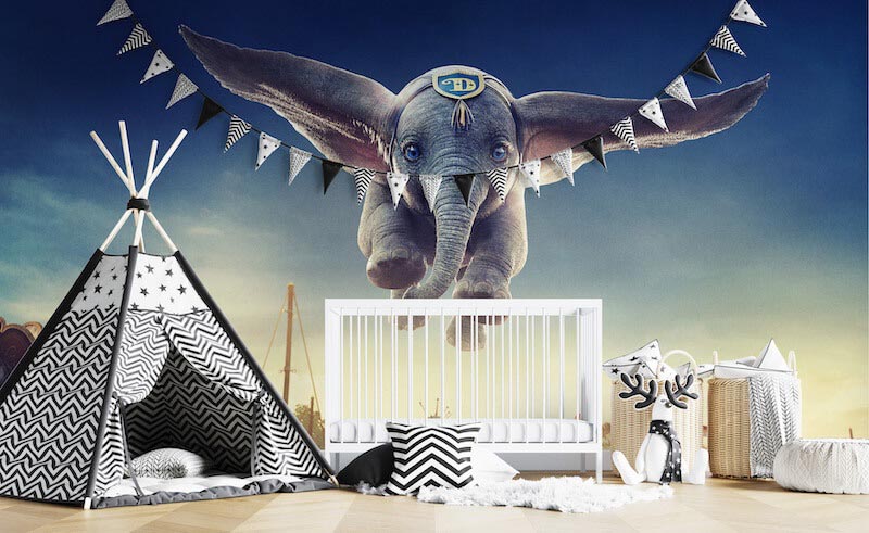 Olifant Dumbo - Muurbehang afbeeldingstoepassing op muur