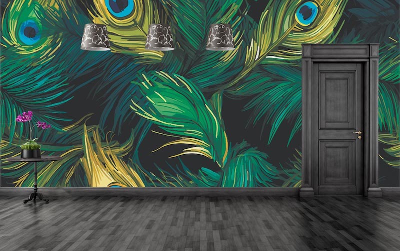 Pauwveer Speelsheid - Muurbehang afbeeldingstoepassing op muur