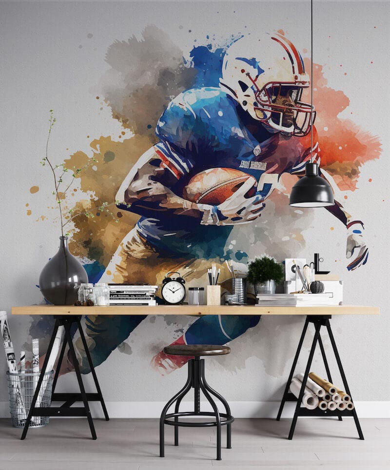 American Football Speler Tekening - Muurbehang afbeeldingstoepassing op muur