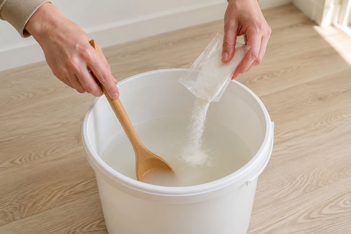 De meegeleverde behanglijm met water bereiden